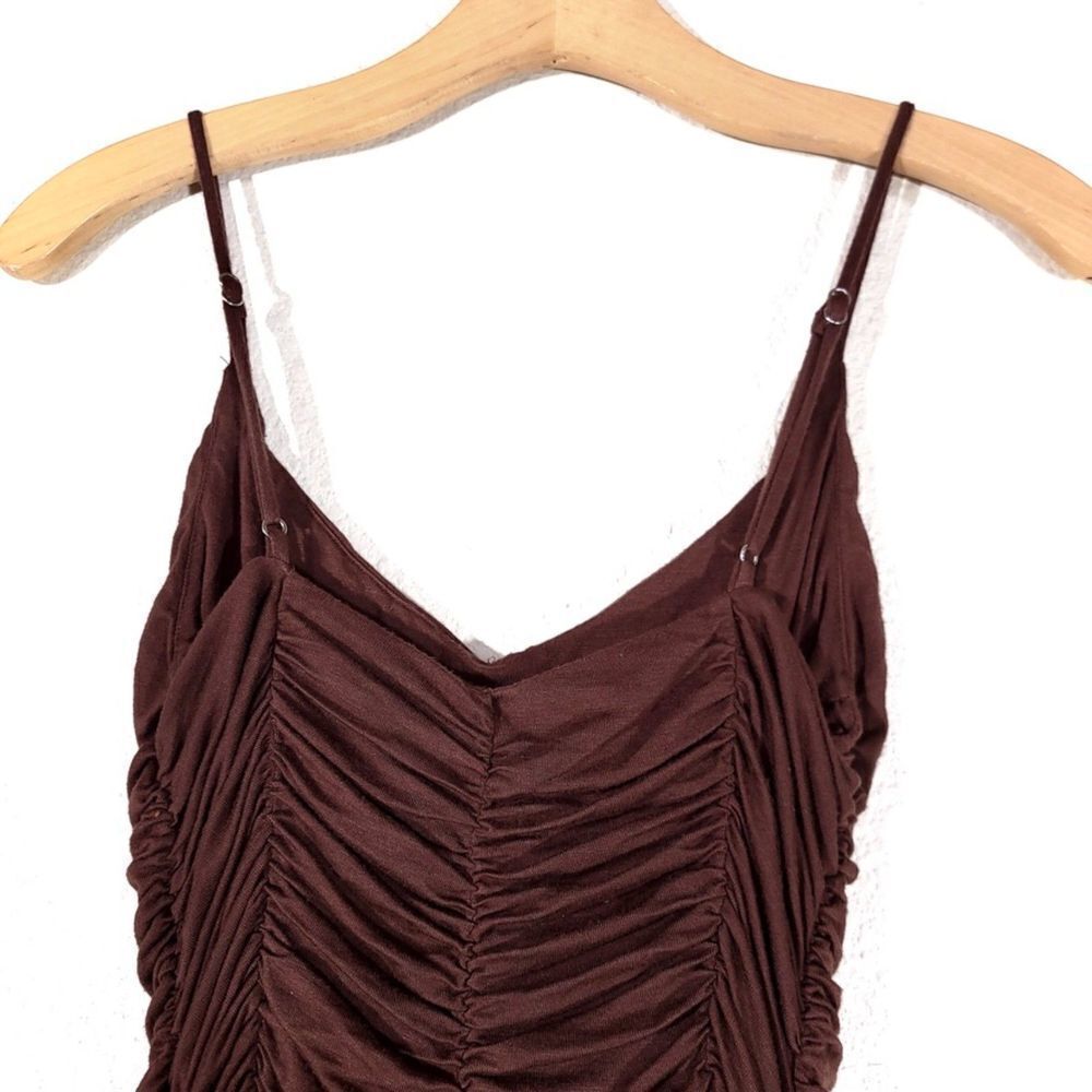 MICHAEL COSTELLO Freya Midi Dress Ruched Bodycon Chocolate Brown Y2k Clean Girl - Picture 7 of 10